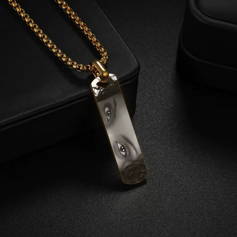 Letdiffery Custom Eye Photo Pendant Necklace Stainless Steel Personalzied Engrave Music Code Text Picture Square Pendant Jewelry